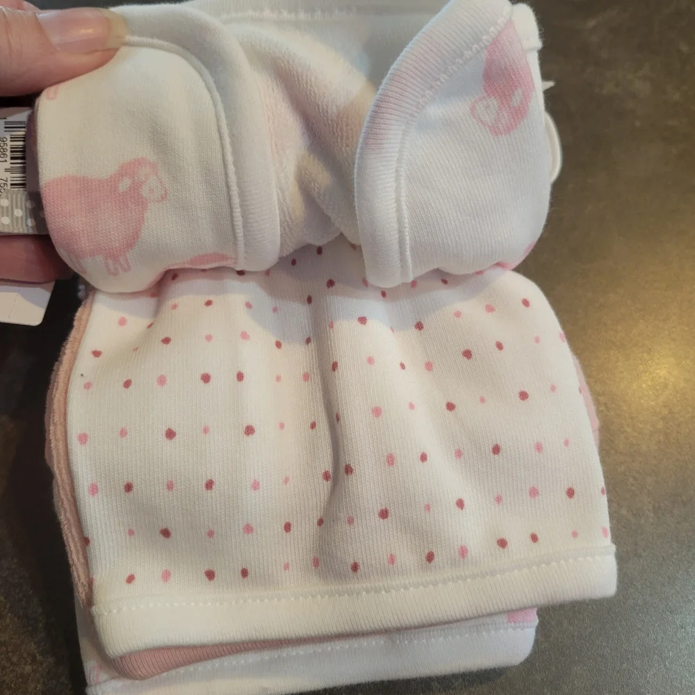 Carter's 6 Pack Pink Wash Cloths Baby Shower Girl Gift Set NWT Sheep Polka Dots